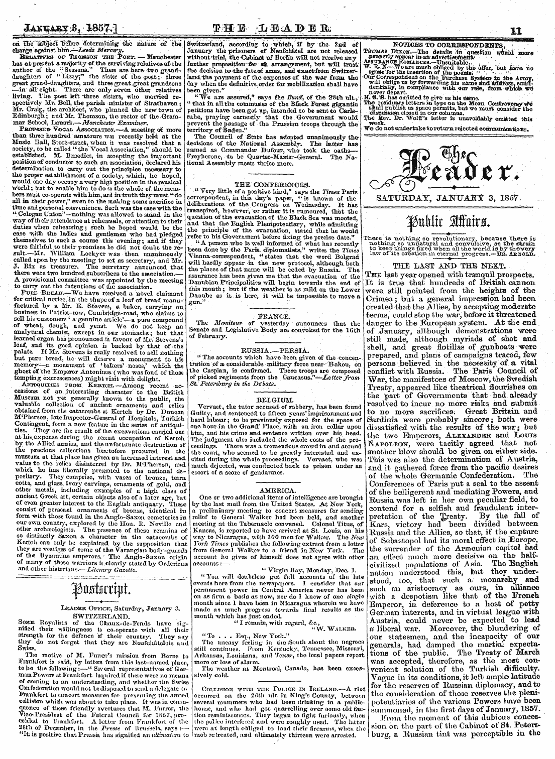 Leader (1850-1860): jS F Y, 2nd edition - Saturday, Jaktjakt 3, 1857.