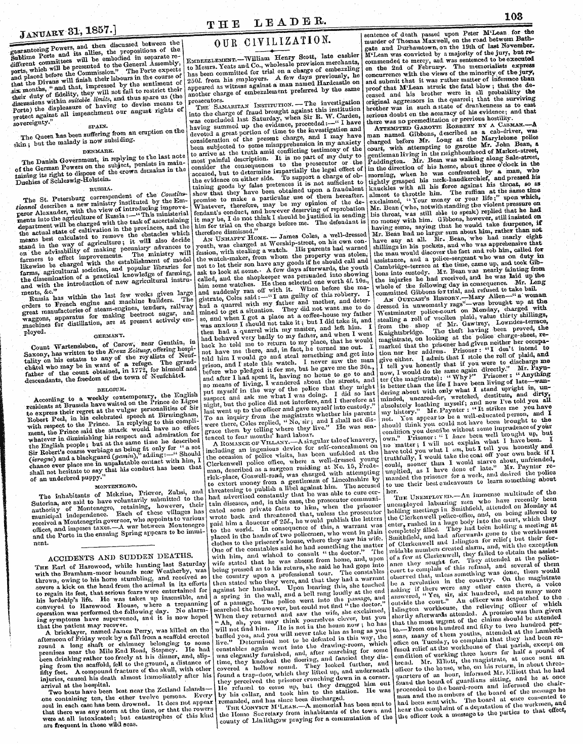 Leader (1850-1860): jS F Y, 2nd edition - Accidents And Suddeu Deaths. The Earl Of...