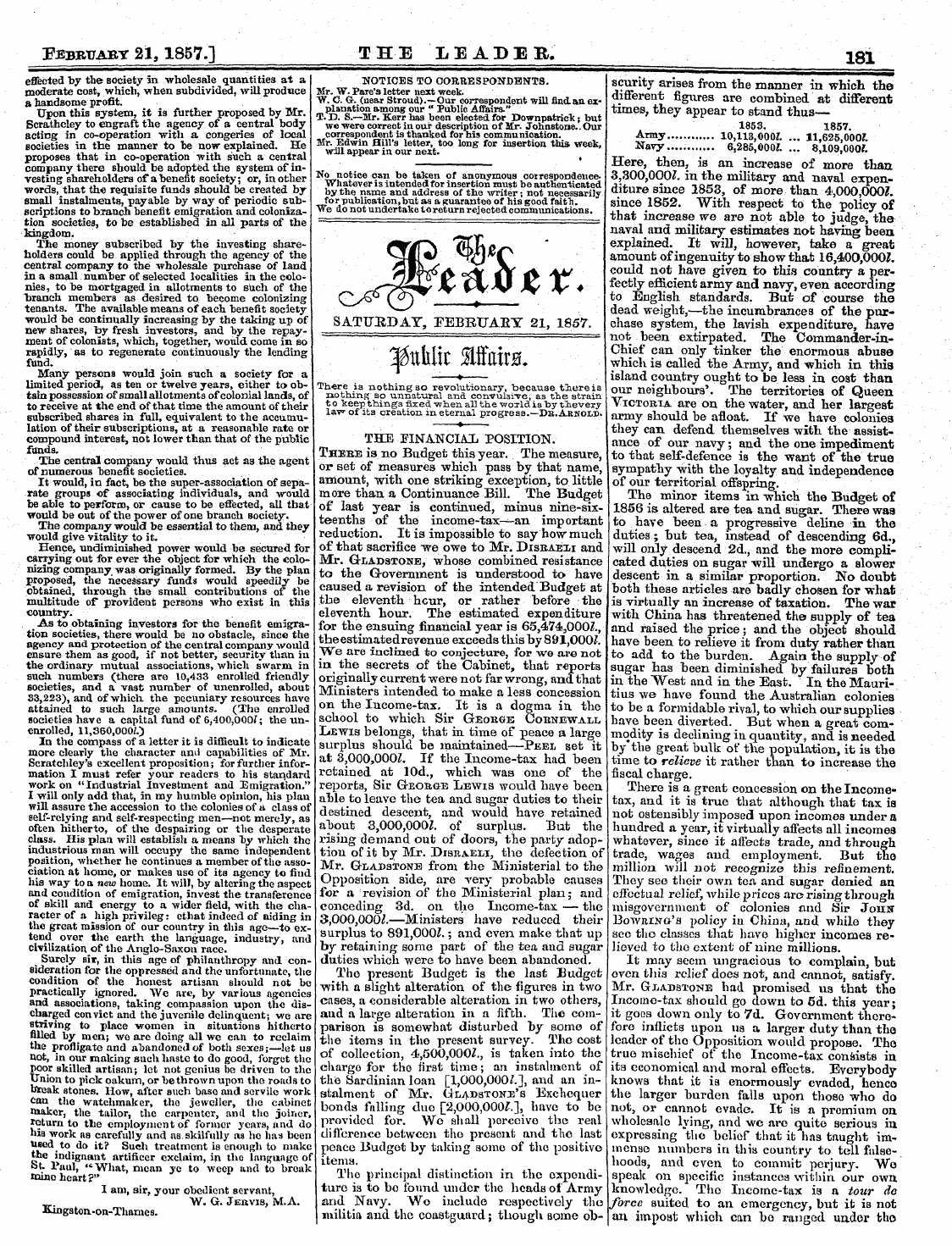 Leader (1850-1860): jS F Y, 2nd edition - Febritaby 2j, 1857.] The Leader. 181