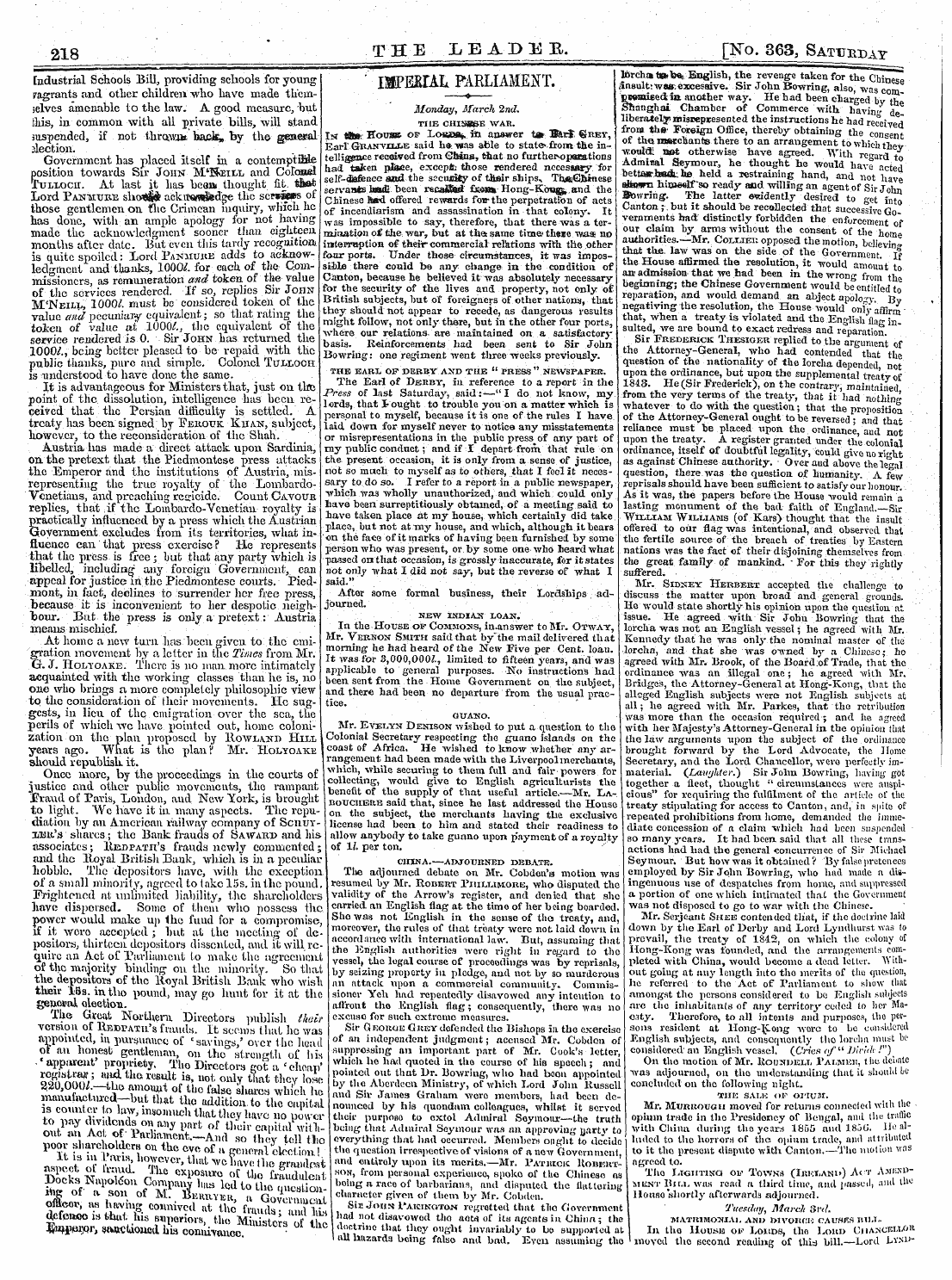 Leader (1850-1860): jS F Y, 2nd edition - V . Riuuhi House Of Commons Is To Be "Sw...