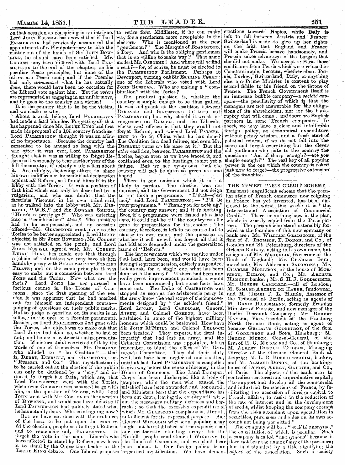 Leader (1850-1860): jS F Y, 2nd edition - March 14,1857.J. The Leader, 2 Gjl-