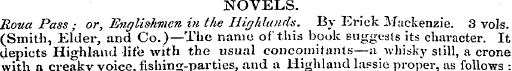 NOVELS. Roua Pass ; or, Englishmen in th...