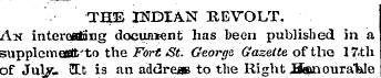 THE INDIAN REVOLT. As interesting docume...