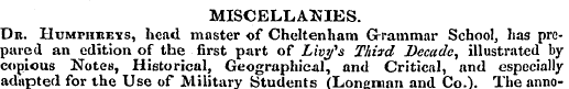 MISCELLANIES. Dr. Humphreys, head master...