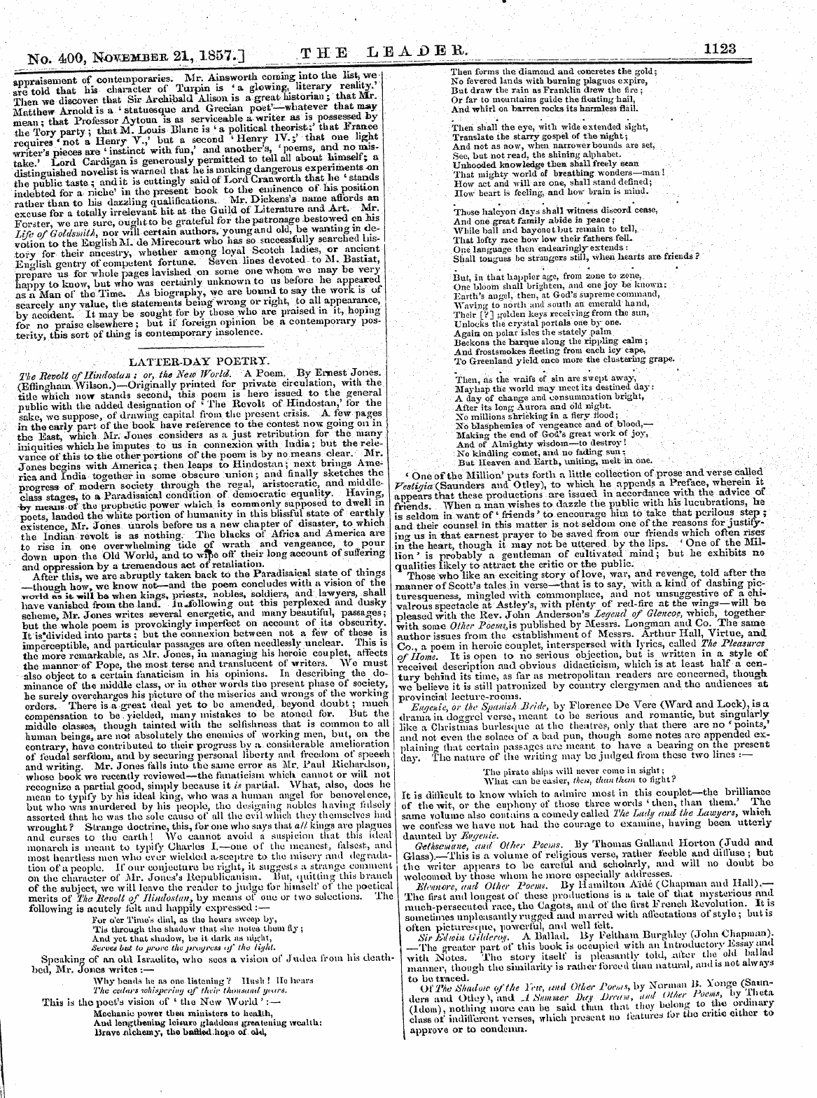 Leader (1850-1860): jS F Y, 2nd edition - No. 400, November 21, 1857.] _ T H E L B...