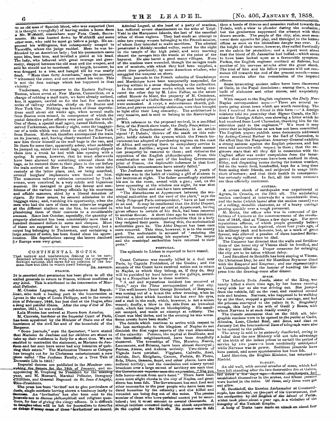 Leader (1850-1860): jS F Y, 2nd edition - Continental Notes. That Narrow And Unchr...