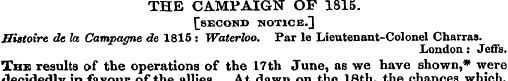 THE CAMPAIGN OP 1815. ^SECOND NOTIC E.] ...