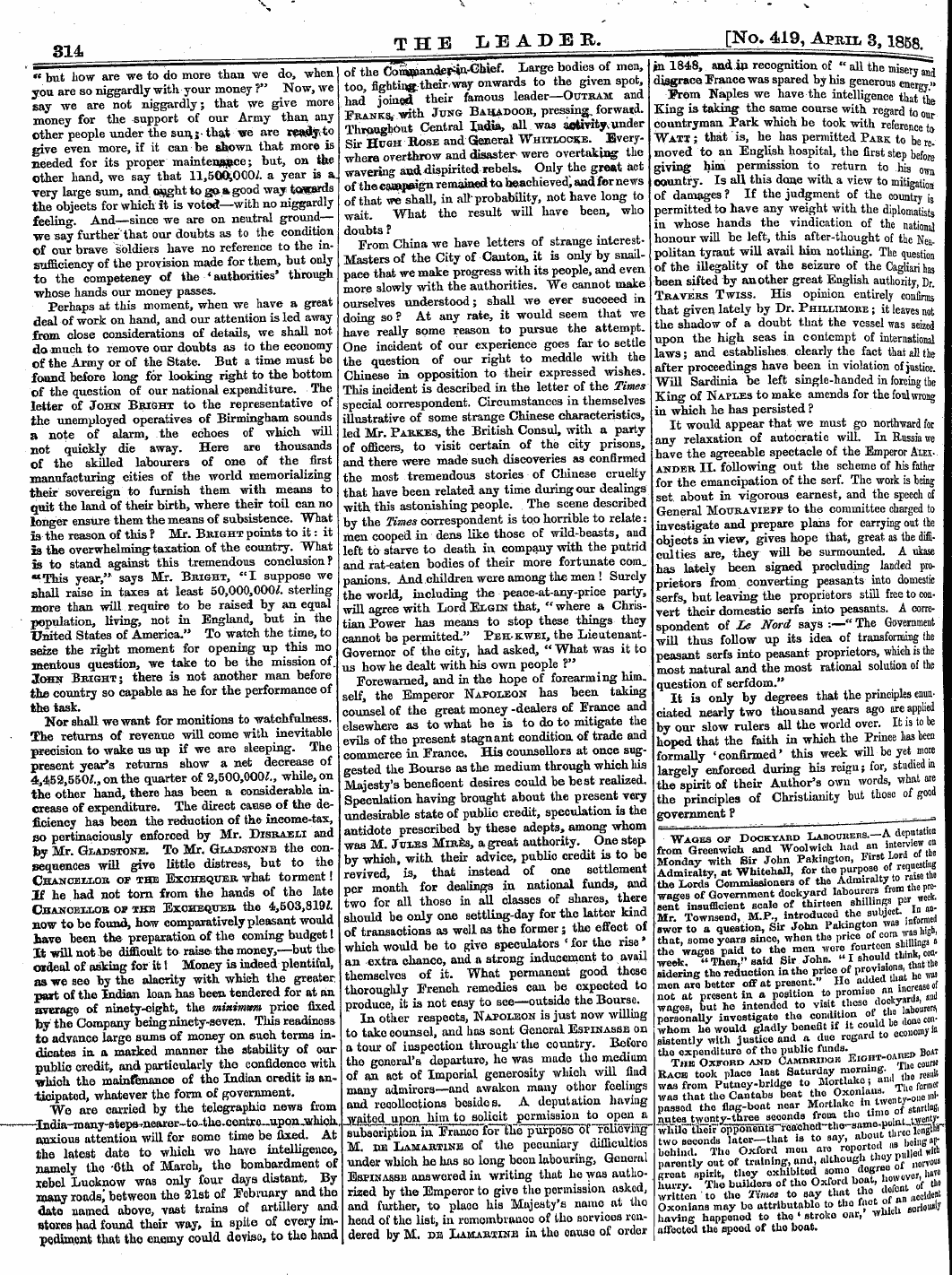 Leader (1850-1860): jS F Y, 2nd edition - 314 The Leader. [No. 419, Apbtl 3^58. Of