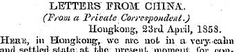 LETTERS FROM CHINA.. (From a Private Cor...