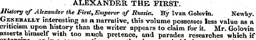 ALEXANDER THE FIRST. Hittory of Alexande...