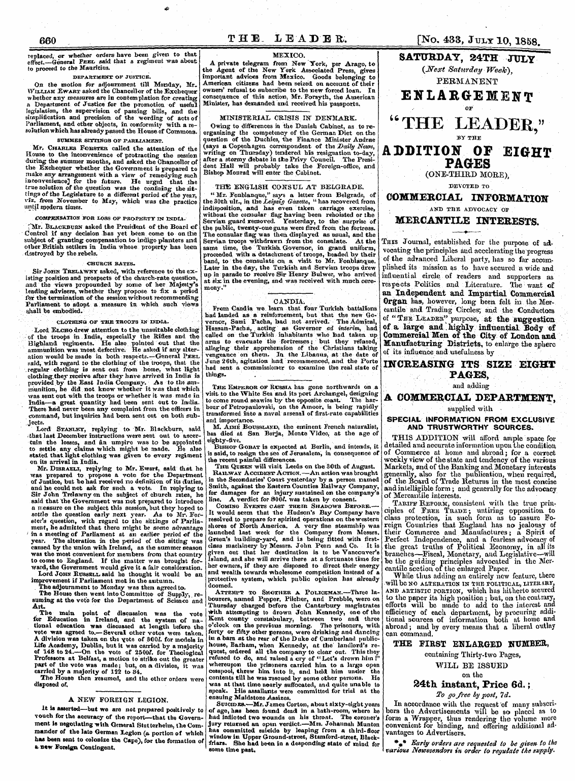 Leader (1850-1860): jS F Y, 2nd edition - 660 The, Leader. [No^Ss , Jult 10, 1858.