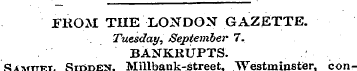 FROM THE LONDON GAZETTE. Tuesday, Septem...