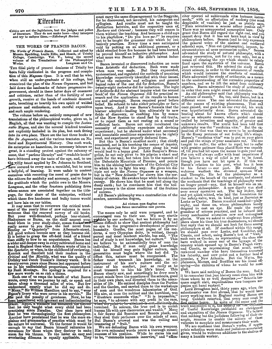 Leader (1850-1860): jS F Y, 2nd edition - <V7o The 1. E A De R. [No. 443, Septembe...