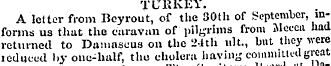 TURKEY. A letter from Beyrout, of the 30...