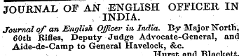 JOURNAL OF AN ENGLISH OFFICER IN INDIA. ...