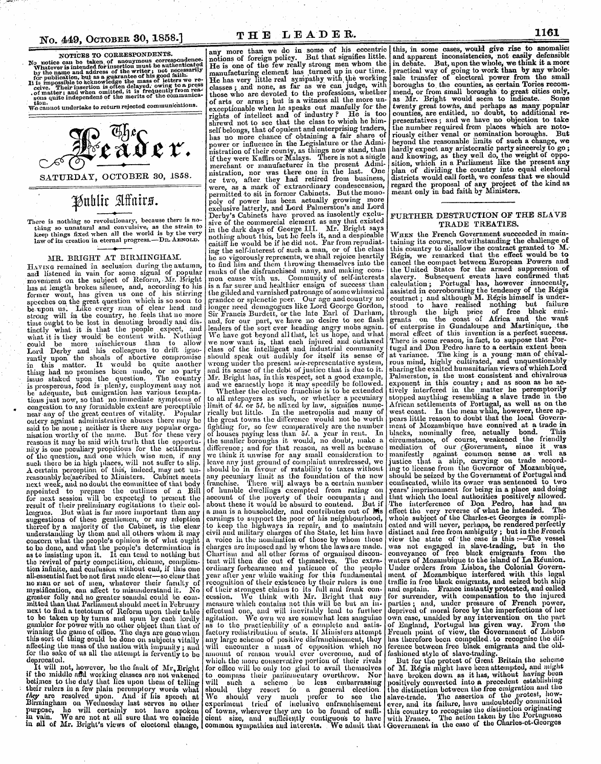 Leader (1850-1860): jS F Y, 2nd edition - Notices To Correspondents. No Notice Can...