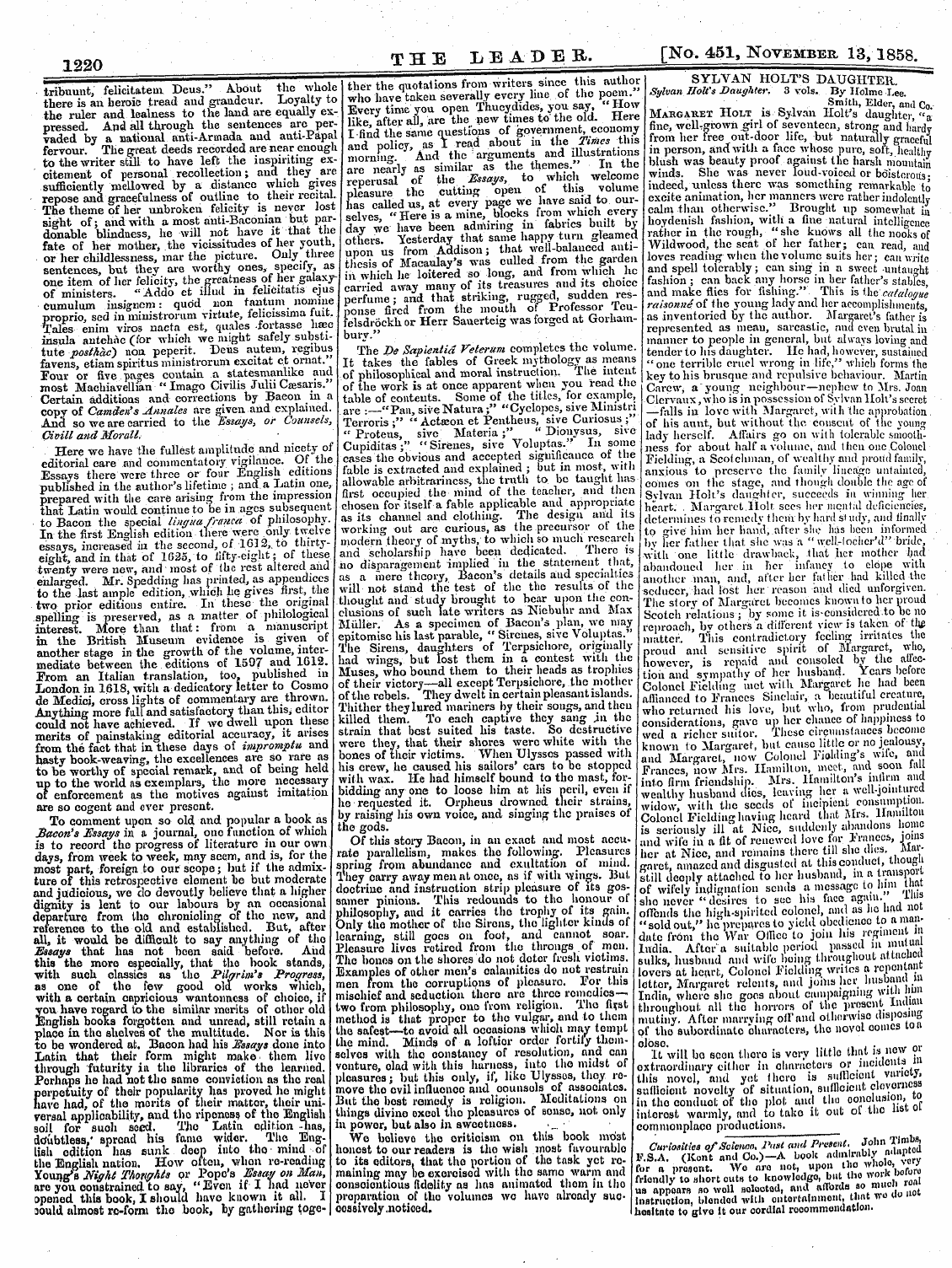 Leader (1850-1860): jS F Y, 2nd edition - The Ij E Ad E R. [No- 451 » November 13,...