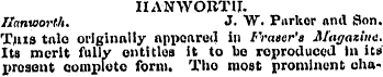 II AN WORTH. Ilanworth. J- W. Parker and...