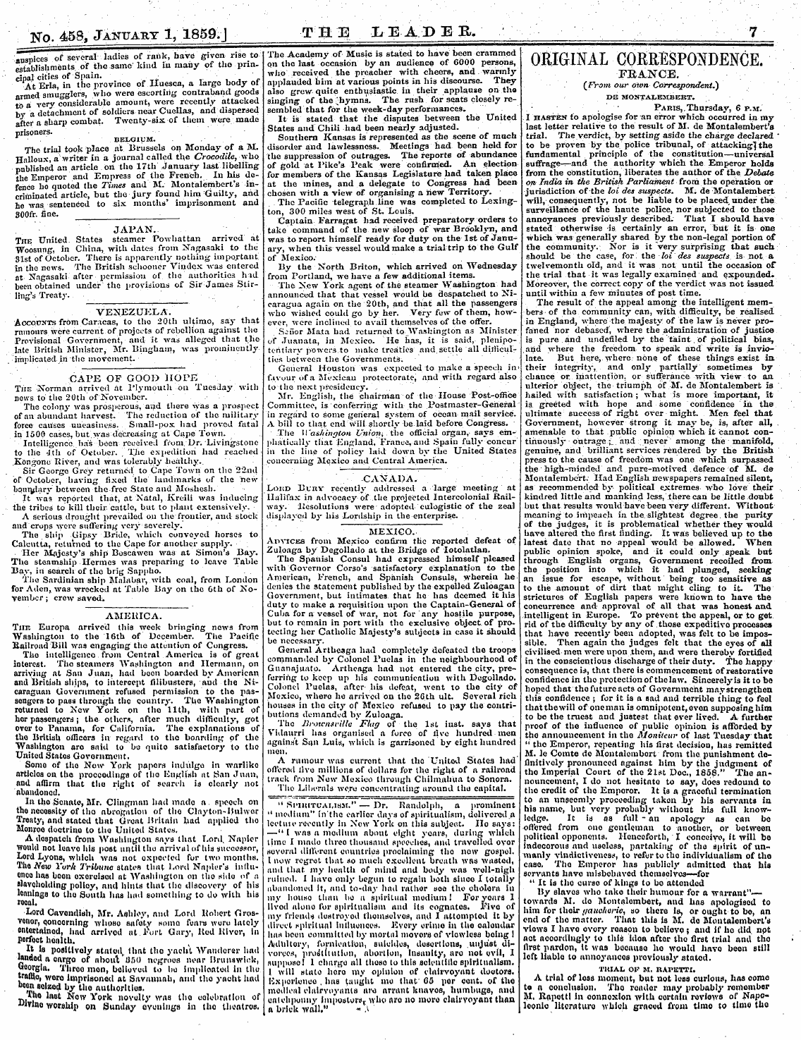 Leader (1850-1860): jS F Y, 2nd edition - Canada. Loiid Bury Recently Addressed A ...