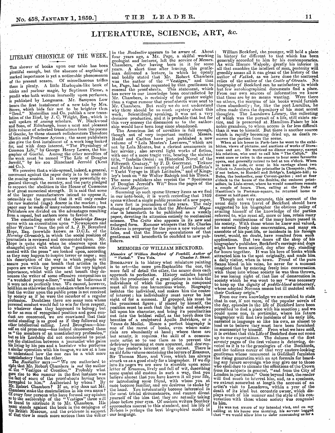 Leader (1850-1860): jS F Y, 2nd edition - No; 458, January 1,1859.] The Leabeb. 11