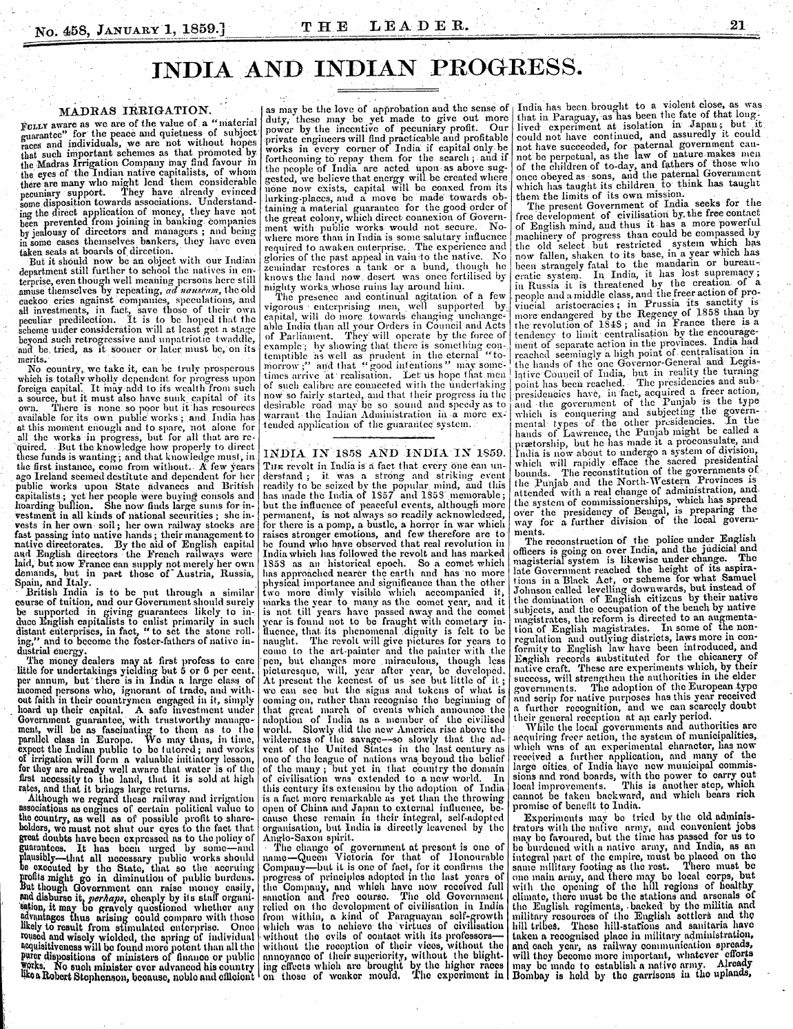 Leader (1850-1860): jS F Y, 2nd edition - No. 458, Januaky 1, 1859.] T H G_J^ E Aj...