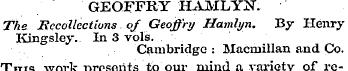 GEOFFRY HAMLYN. The Bccollecttons of Geo...