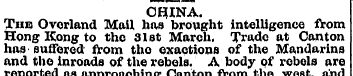 CHINA. The Ovorland Mail has brought int...