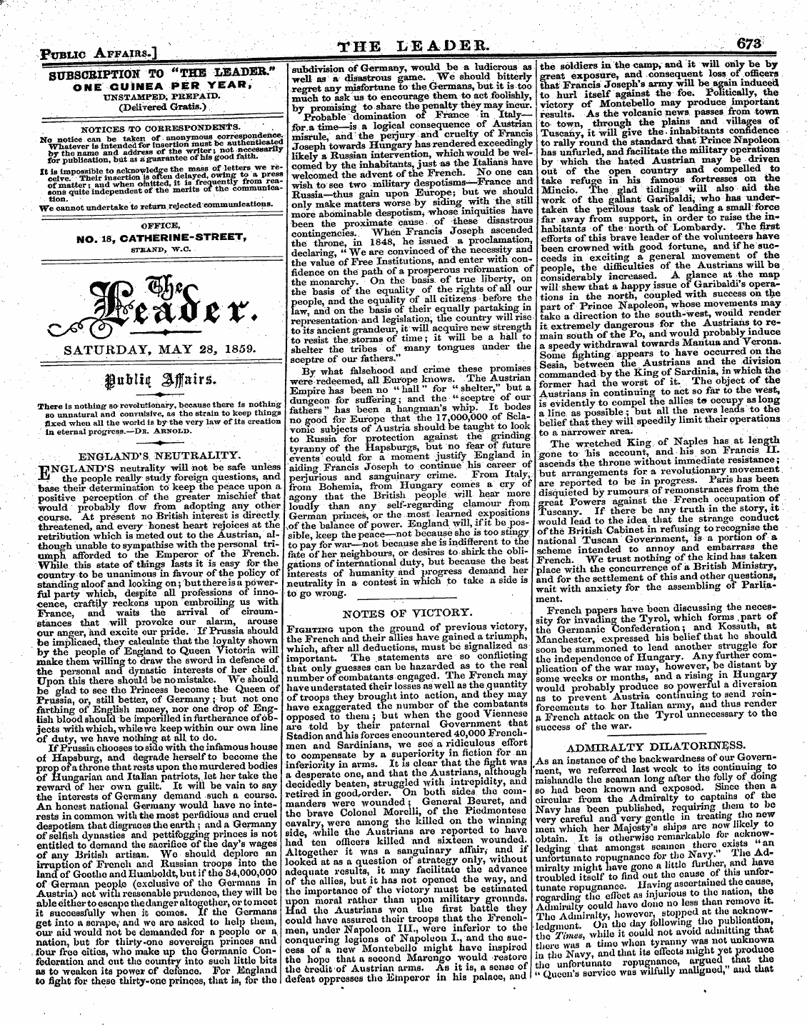 Leader (1850-1860): jS F Y, 2nd edition - Saturday, May 28, 1859.