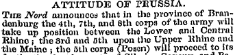 ATTITUDE OF PRUSSIA. Tub Nord announces ...