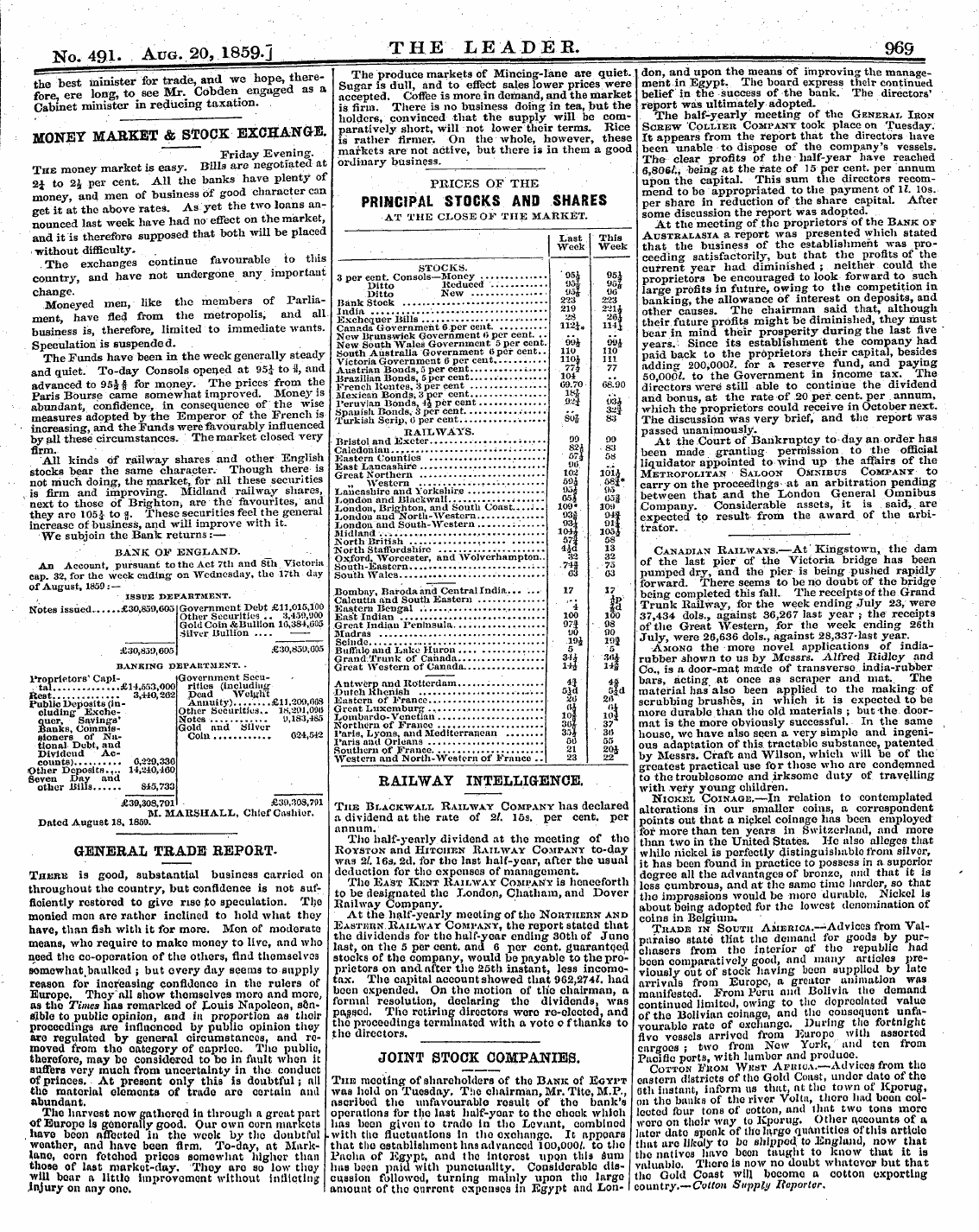 Leader (1850-1860): jS F Y, 2nd edition - Prices Of The Principal Stocks And Share...