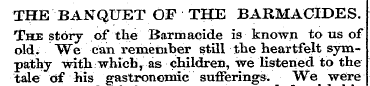 THE BANQUET OF THE BAKMACIDES. The story...