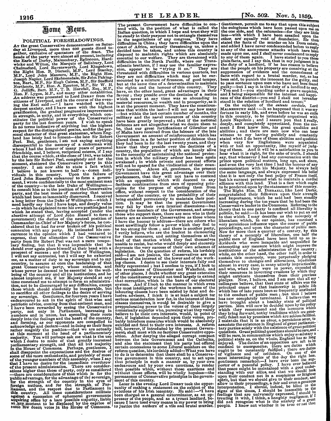 Leader (1850-1860): jS F Y, 2nd edition - ¦ .1216- The Leader. Fno. 502. Nov. 5, 1...