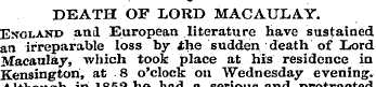 DEATH OF LORD MACAULAY. England and Euro...