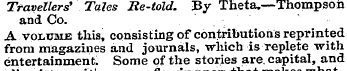Travellers' Tales Re-told. By Theta.—Tho...