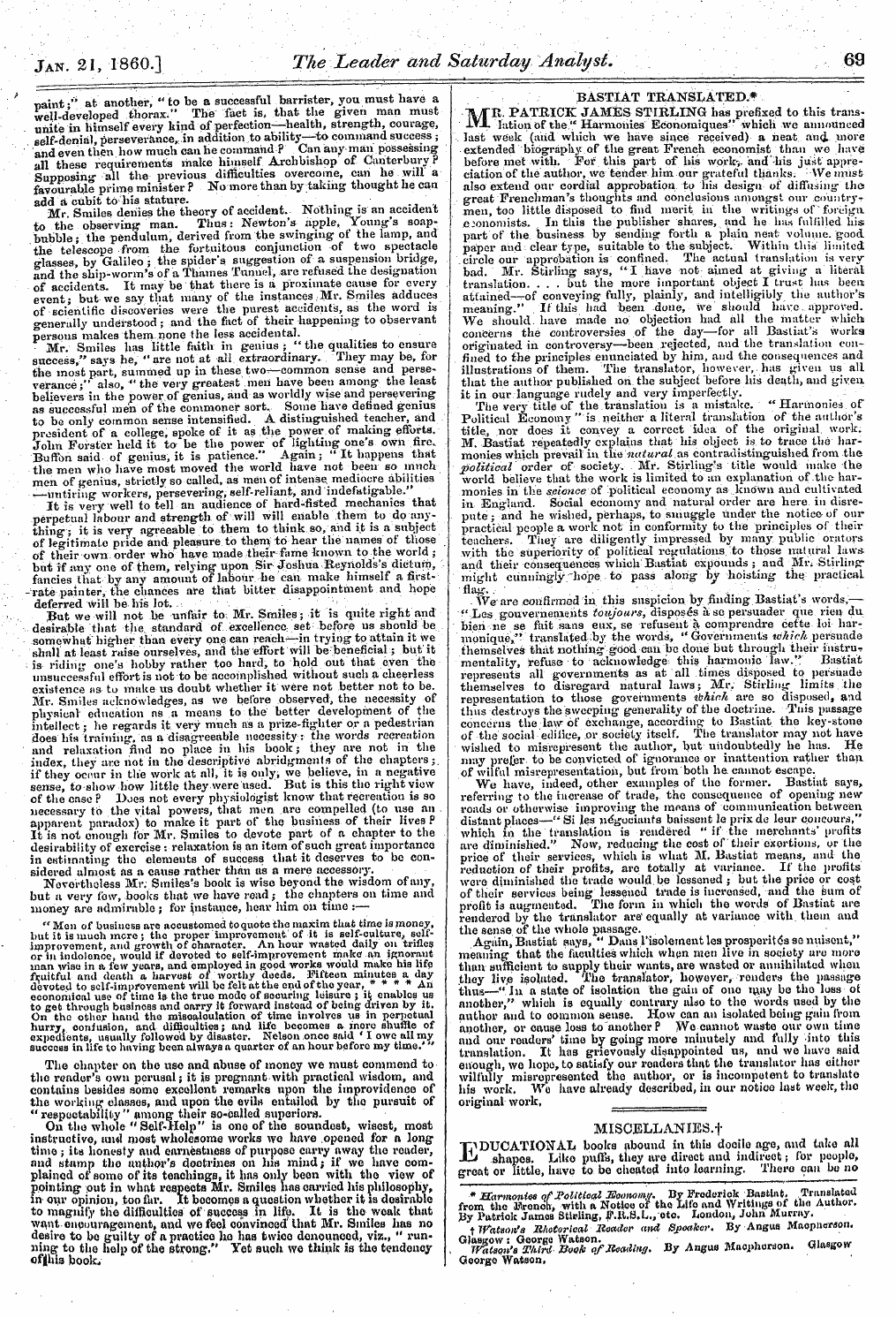 Leader (1850-1860): jS F Y, 2nd edition - Jan. 21, I860.] The Header And Saturday ...