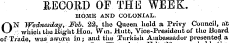 RECORD OF THE WEEK. HOME AND COLONIAL. O...