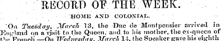 : " RECOItT> OF THE WEEK. HOME AND COLON...
