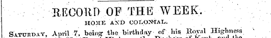 HEOORD OF THE WEEK. HOME AND COLONIAL,. ...