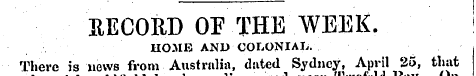 EECORD OF THE WEEK. HOME AND COLONIAL.. ...