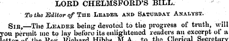 LORD CHELMSFORD'S BILL. To the Editor of...