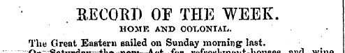 B.ECORI) OF THE WEEK. HOME AND COLONIAL....