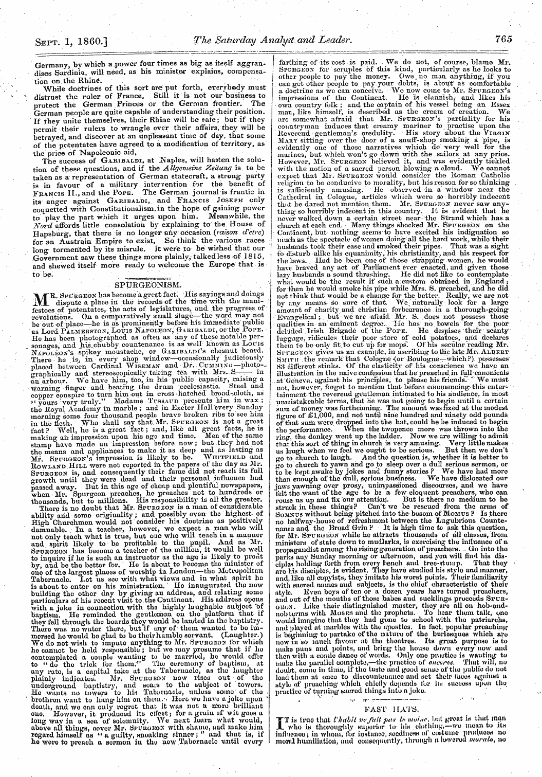 Leader (1850-1860): jS F Y, 2nd edition - Spurgeonism. Mr. Spckgeon Has Become A G...