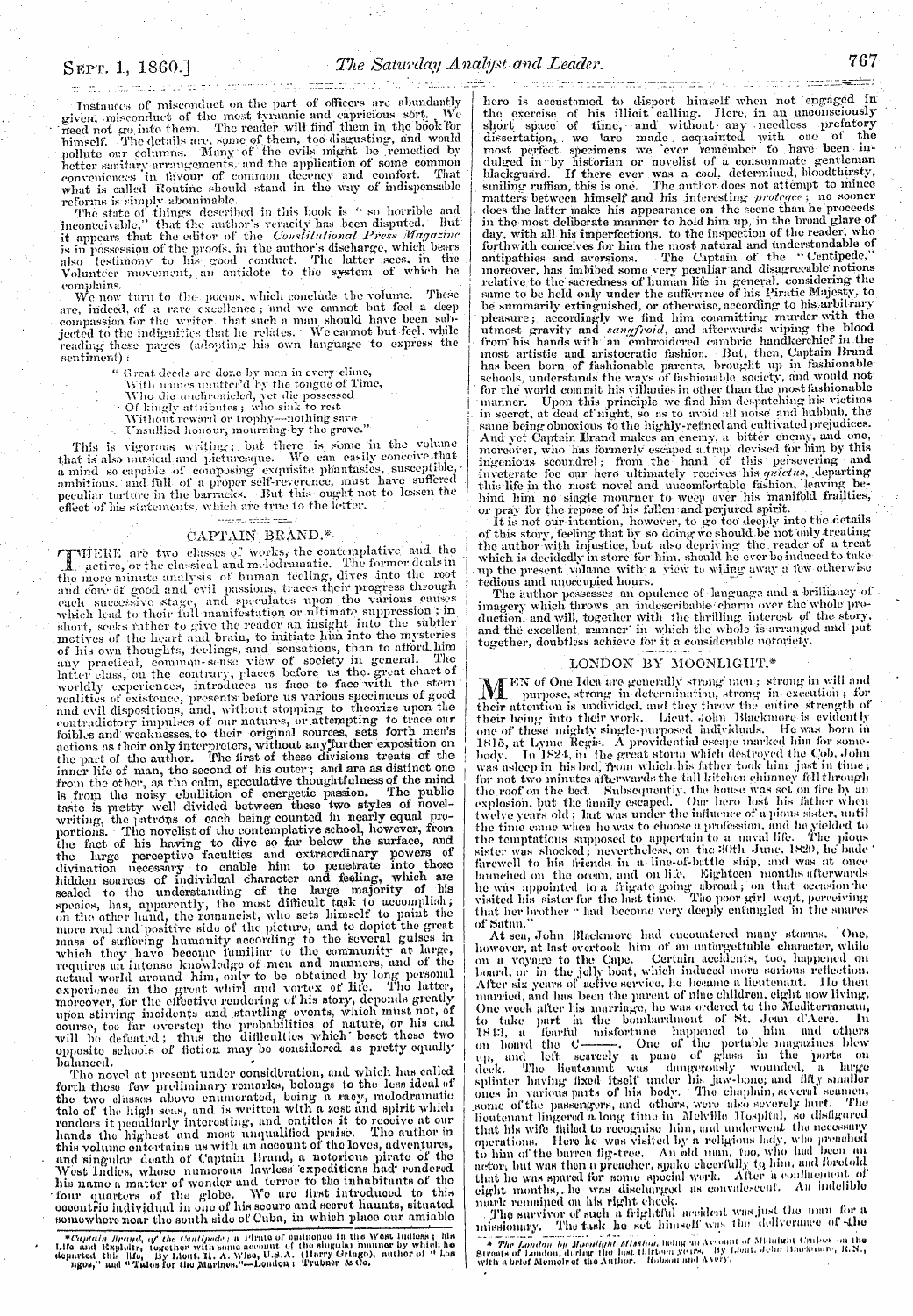 Leader (1850-1860): jS F Y, 2nd edition - ¦ ¦ Captain Brand.* Nplteutc Are Two Cla...