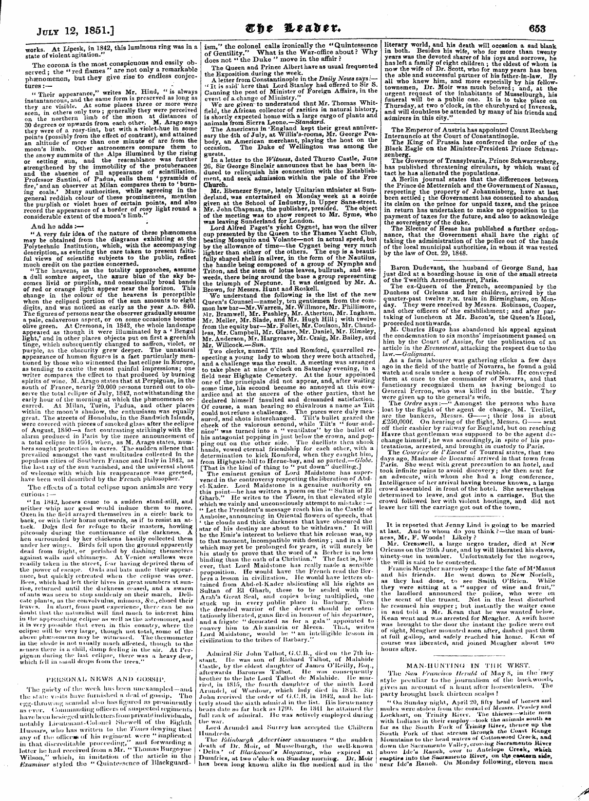 Leader (1850-1860): jS F Y, Town edition - Untitled Article