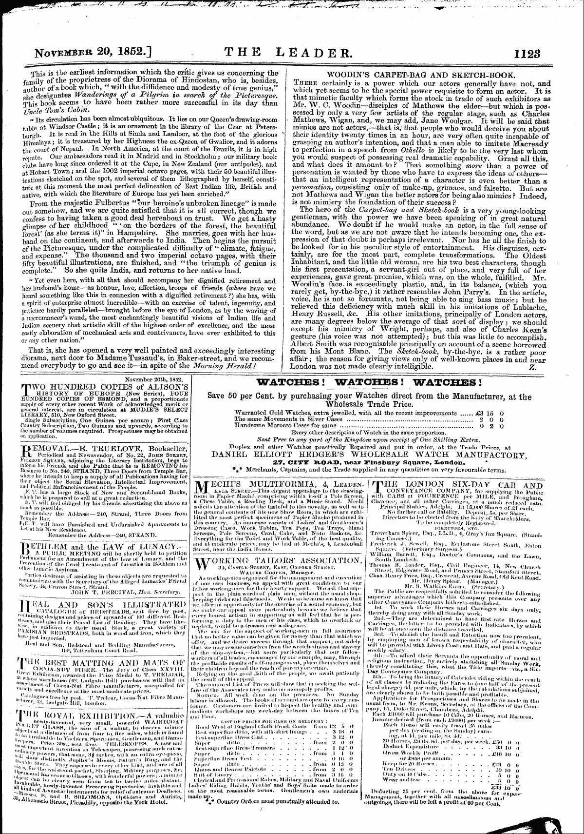 Leader (1850-1860): jS F Y, Town edition - November 20th, 1852. Two Hundred Copies Of Alison's History Of Europe (New Series), Four