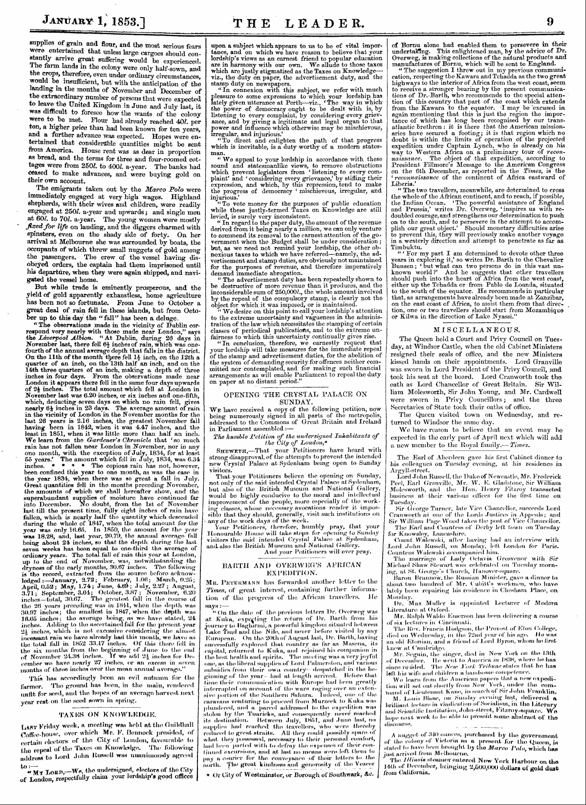 Leader (1850-1860): jS F Y, Town edition - Untitled Article