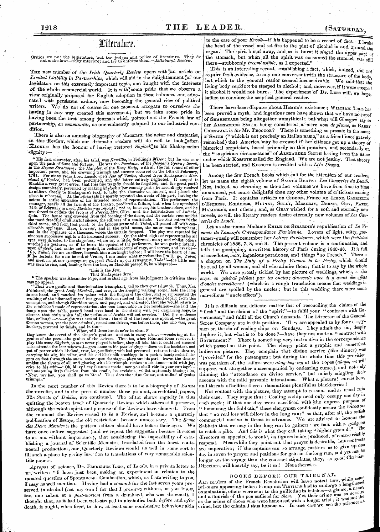 Leader (1850-1860): jS F Y, 1st edition - Untitled Article