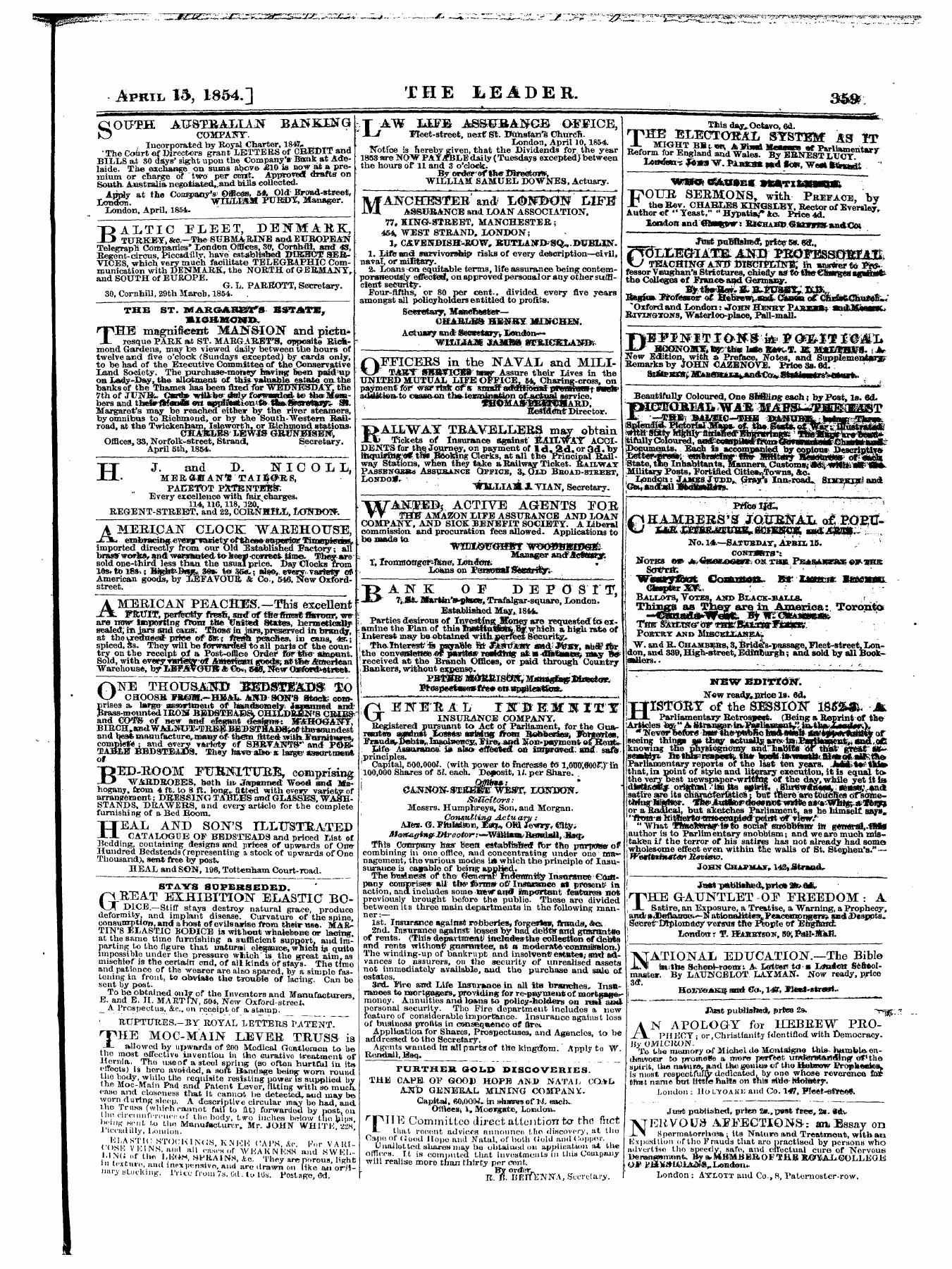 Leader (1850-1860): jS F Y, 1st edition - Untitled Ad