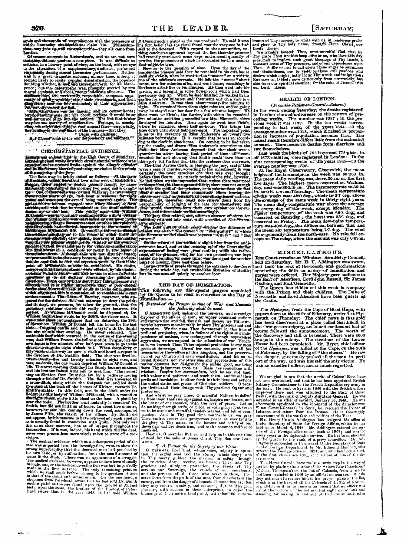 Leader (1850-1860): jS F Y, 1st edition - Untitled Article