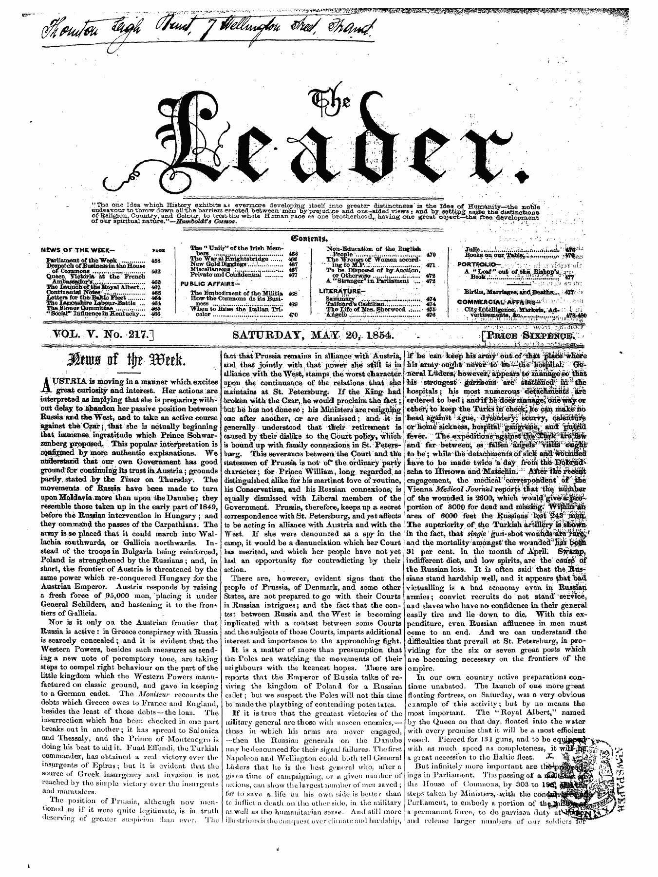 Leader (1850-1860): jS F Y, 1st edition - &Lt;&Ontenl0, ¦ ¦ ¦ - .,.. • . . ; , I¦ ¦ .--:. ¦ • • _. &Lt; ¦ ¦ -: /. -. ¦ - . : •=¦ . '"